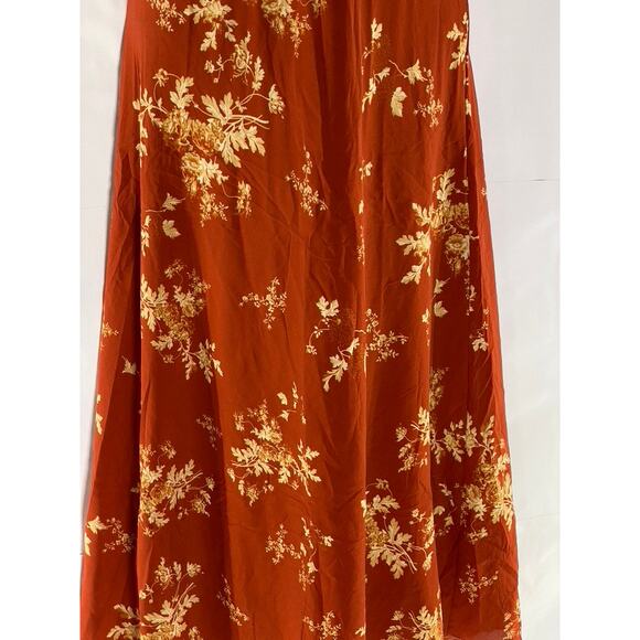 SIMPLE RETRO Women's Red Satin Floral Tall Strappy V-Neck Midi Dress SZ S - Picture 7 of 11